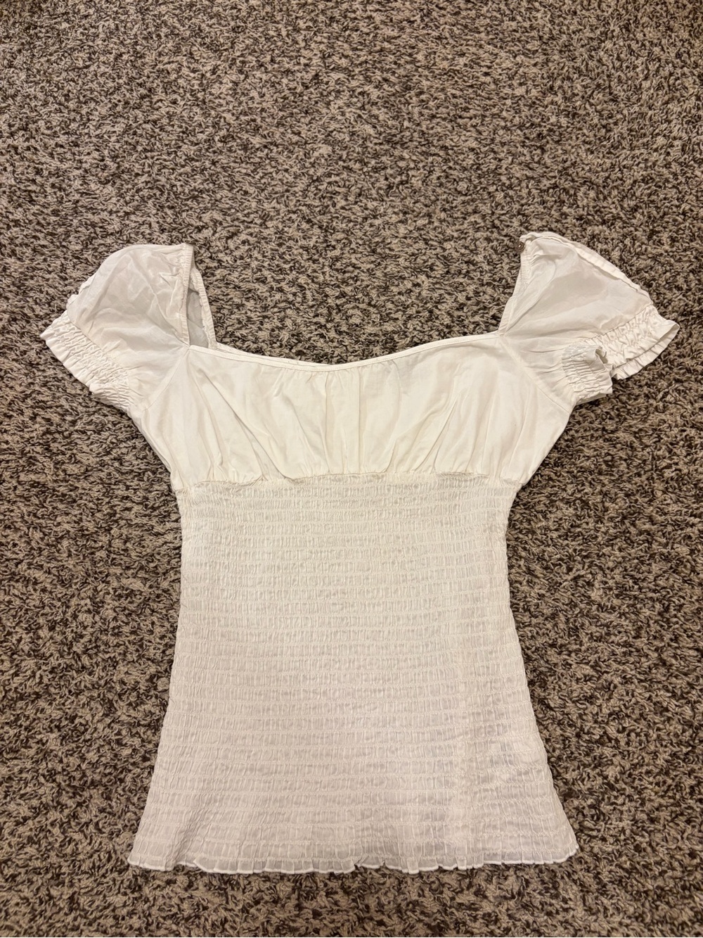 G by Guess White Smocked Square-Neck Puff Sleeve Top